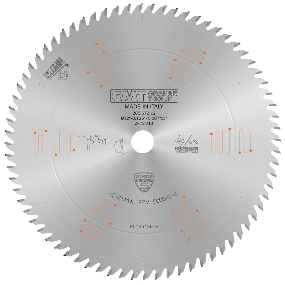 CMT Orange Chrome Heavy-Duty Cross Cutting Blade 12" x T72 ATB (1/8" Full Kerf)